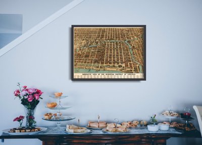 Plakat vintage do salonu Mapa Birdseye Chicago