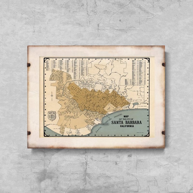 Plakat retro do salonu Stara mapa Santa Barbara w Kalifornii