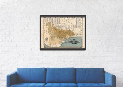 Plakat retro do salonu Stara mapa Santa Barbara w Kalifornii