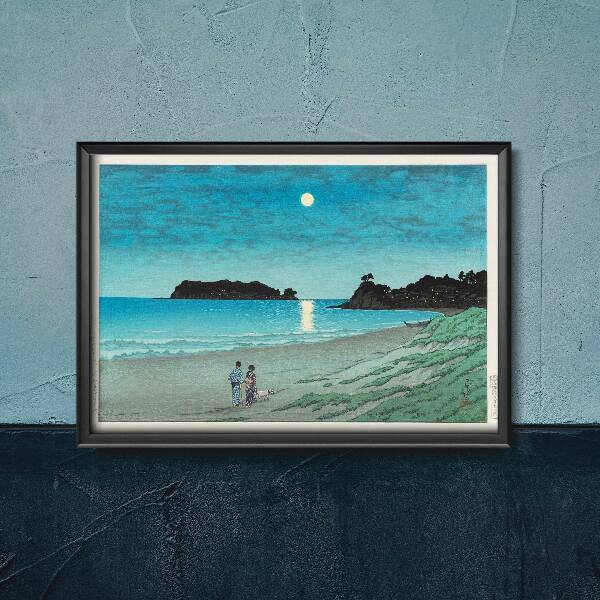 Plakat retro do salonu Wiosenny księżyc na plaży Ninomiya autorstwa Kawase Hasui