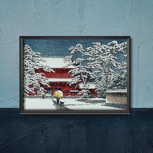 Plakat vintage Świątynia Zojoji w śniegu