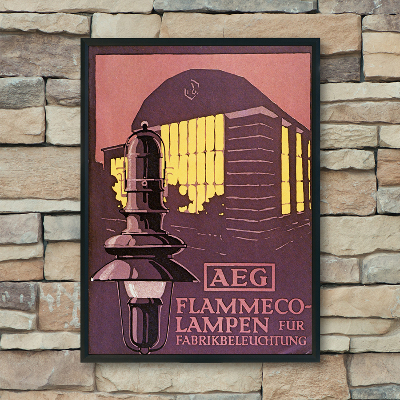 Plakat AEG Flammeco Lampen futro Fabrikbeleuchtung okładka broszury