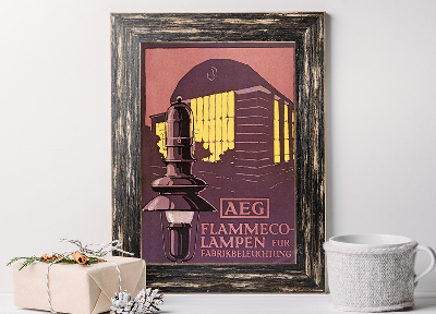 Plakat AEG Flammeco Lampen futro Fabrikbeleuchtung okładka broszury