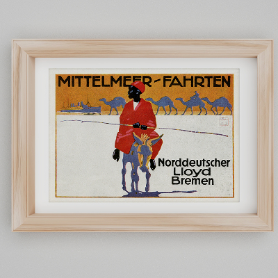 Plakat Mittelmeer Fahrten, Norddeutscher Lloyd Bremen, Śródziemnomorska Journeys, reklama dla Północna niemieckiego Lloyd Bremen