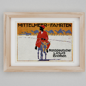 Plakat Mittelmeer Fahrten, Norddeutscher Lloyd Bremen, Śródziemnomorska Journeys, reklama dla Północna niemieckiego Lloyd Bremen