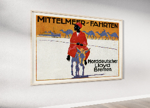 Plakat Mittelmeer Fahrten, Norddeutscher Lloyd Bremen, Śródziemnomorska Journeys, reklama dla Północna niemieckiego Lloyd Bremen