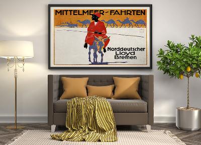 Plakat Mittelmeer Fahrten, Norddeutscher Lloyd Bremen, Śródziemnomorska Journeys, reklama dla Północna niemieckiego Lloyd Bremen