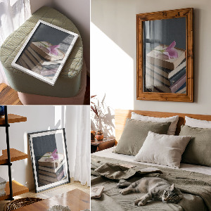 Plakat premium Kwiat i książki