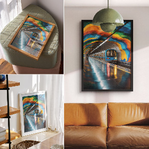 Dekoracyjny plakat ścienny Metro i tęcza