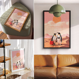 Plakat premium Pingwiny na pustyni