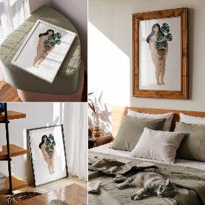 Plakat premium Kobieta z rośliną