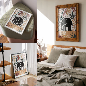 Dekoracyjny plakat ścienny Słoń w liściach