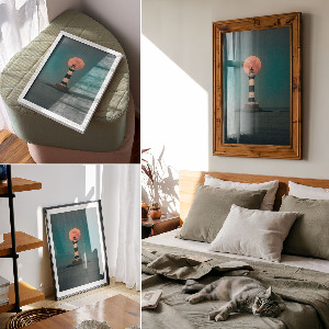 Wydruk na płótnie Latarnia morska i księżyc