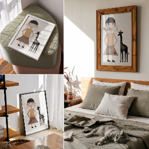 Plakat premium Dziewczyna z żyrafą