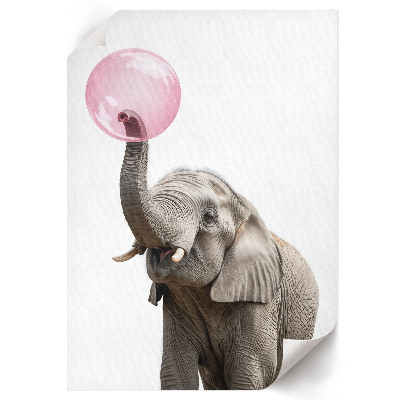 Plakat premium Słoń z gumą balonową