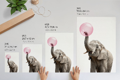 Plakat premium Słoń z gumą balonową