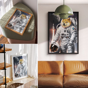 Grafika na ścianę z motywem psa astronauty