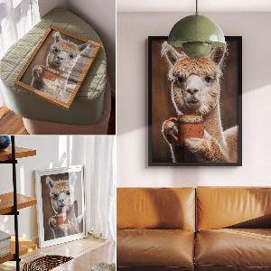 Wydruk na płótnie Alpaka z kawą