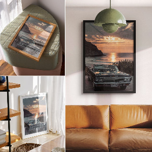 Plakat premium Zachód i samochód