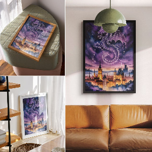 Dekoracyjny plakat ścienny Smok i zamek