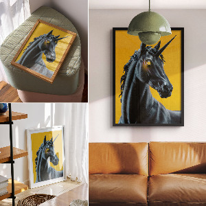 Grafika na ścianę Czarny jednorożec