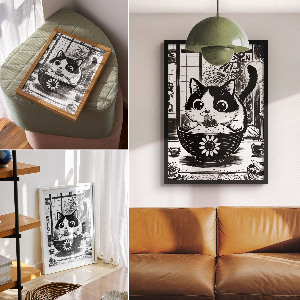 Grafika na ścianę Kot w misce