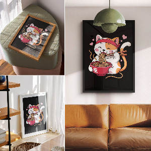 Plakat premium Kotek z makaronem