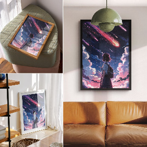 Grafika na ścianę z motywem kosmosu w stylu anime
