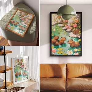 Dekoracyjny plakat ścienny Kapibary w stawie