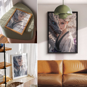 Wydruk na płótnie Kobieta i smok