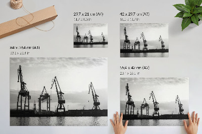 Plakat dekoracyjny z motywem portowych żurawi