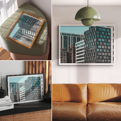 Plakat przedstawiający miejską architekturę
