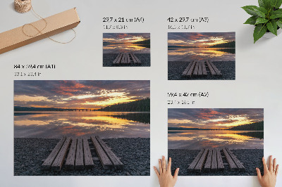 Plakat ścienny przedstawiający jezioro o zachodzie słońca