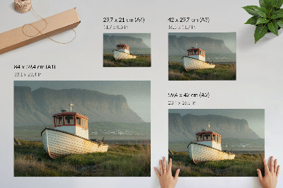Plakat dekoracyjny przedstawiający panoramę Łodzi na brzegu