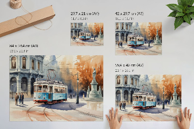 Plakat dekoracyjny z motywem miejskiego tramwaju