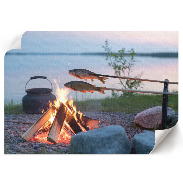 Plakat ścienny Ognisko nad jeziorem