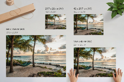 Plakat przedstawiający tropikalną plażę do powieszenia na ścianie