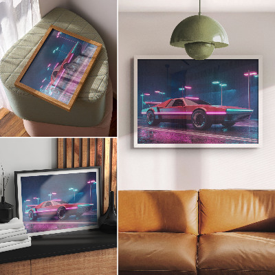 Plakat ścienny z motywem neonowego samochodu