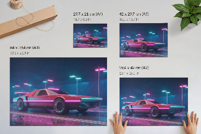 Plakat ścienny z motywem neonowego samochodu