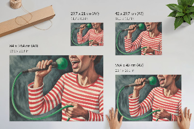 Plakat dekoracyjny przedstawiający śpiewanie karaoke