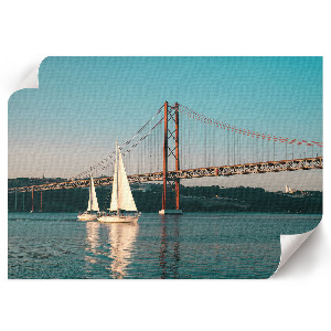 Plakat z motywem mostu i żaglówek