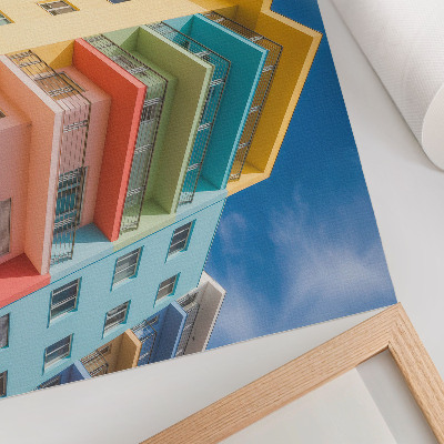 Plakat z motywem kolorowych budynków