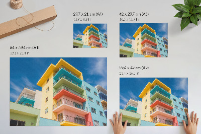 Plakat z motywem kolorowych budynków