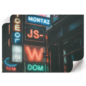 Plakat z motywem neonów w miejskiej scenerii