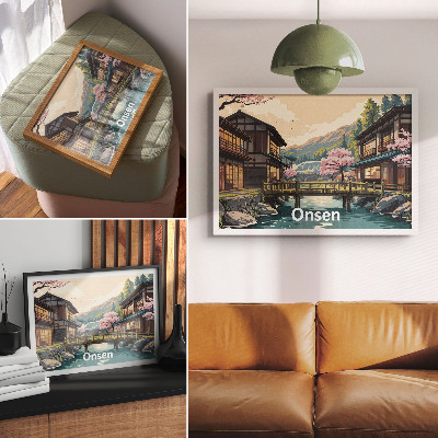 Plakat dekoracyjny przedstawiający japoński pejzaż Onsen