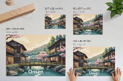 Plakat dekoracyjny przedstawiający japoński pejzaż Onsen