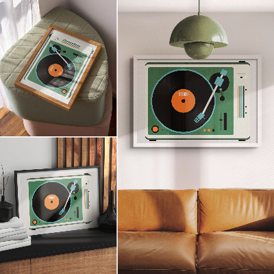 Plakat dekoracyjny przedstawiający gramofon w stylu retro