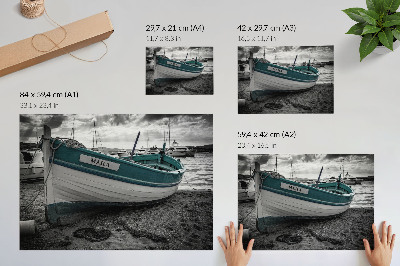 Plakat przedstawiający Łódź na plaży